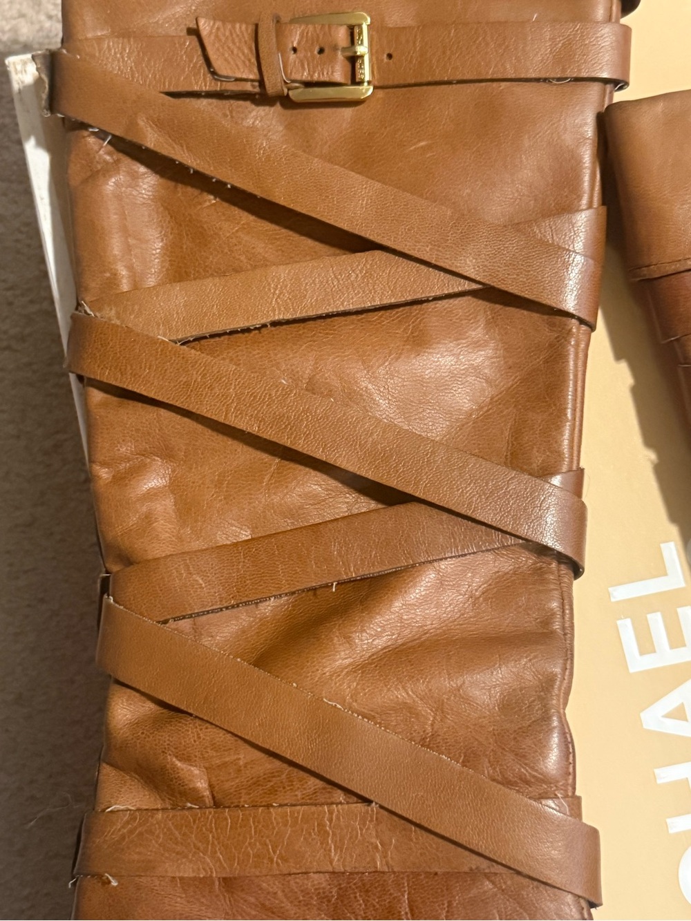 Michael Kors Cognac Wrap-Strap High Heel Boots - Picture 7 of 7